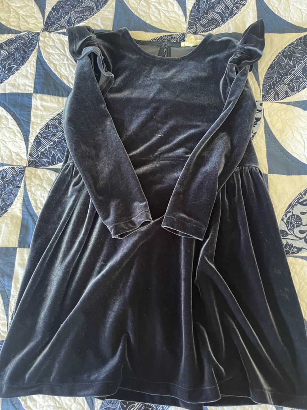 Crewcuts Navy Velvet Long-Sleeve Dress for Girls